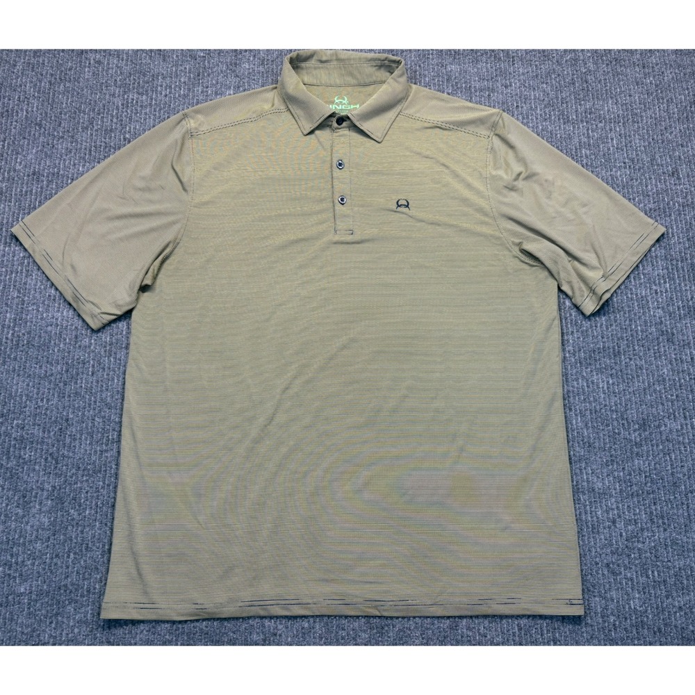 Cinch Mens Large Green Black Striped Short Sleeve Performance Polo Shirt